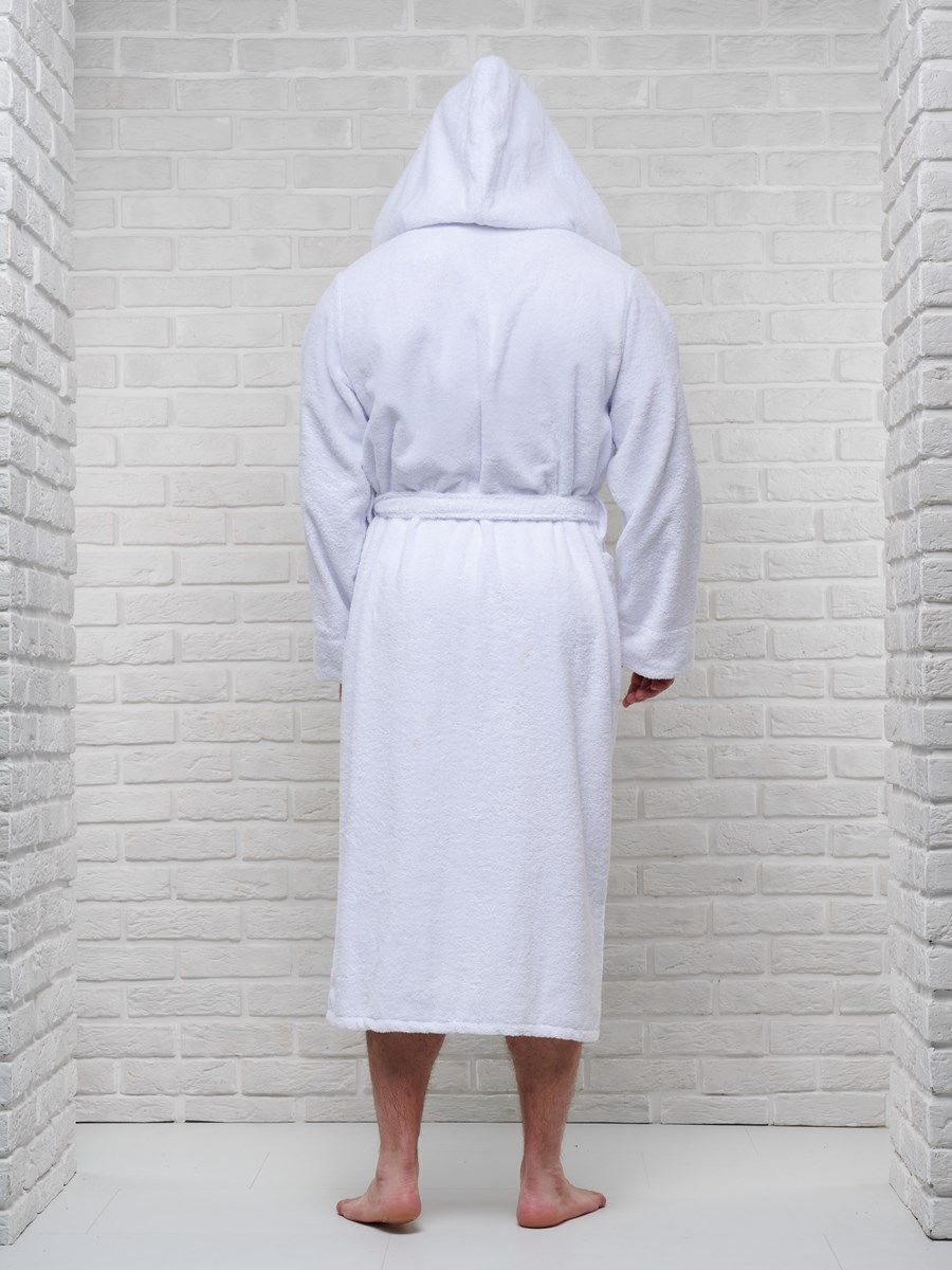 снимок Халат мужской махровый PandaHug с капюшоном, белый от магазина BIO-TEXTILES ОПТ